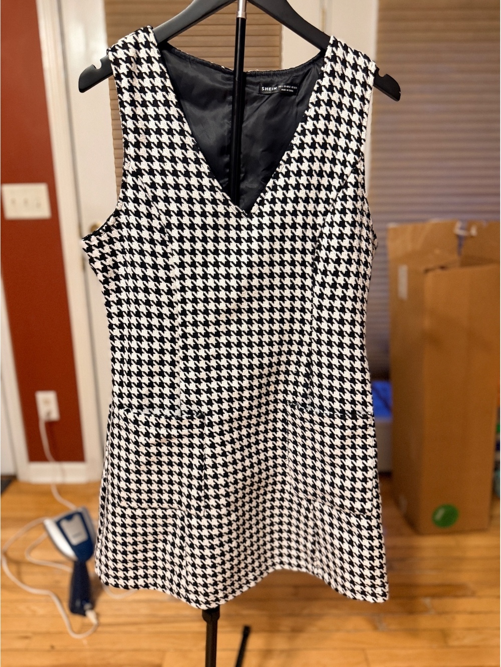 SHEIN Black and White Houndstooth Sleeveless Dress Size L US 8/10